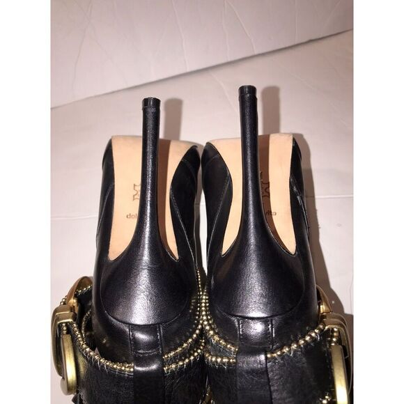 Dolce Vita Leather Braxton Booties Buckle Strappy High Heel Size 8.5 Black Gold - Picture 8 of 10